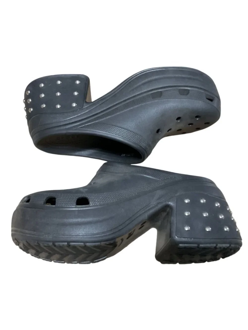 Crocs Studded Siren Clogs Size 12 Platform Heels Black W/ Silver-Tone Studs Mens